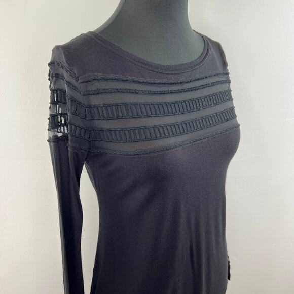 Free People Black Long Sleeve Roxie Mesh Long Sleeve Tee Size XS - Picture 5 of 9
